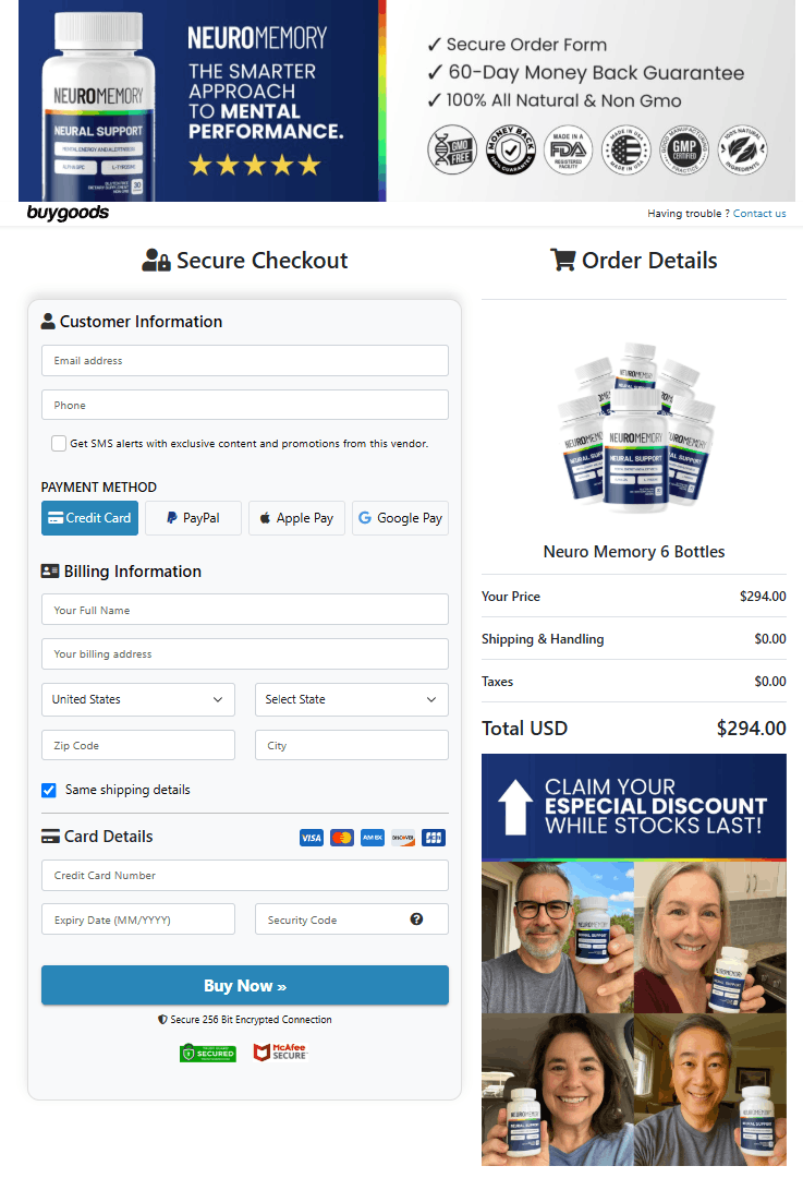 Neuro Memory order page